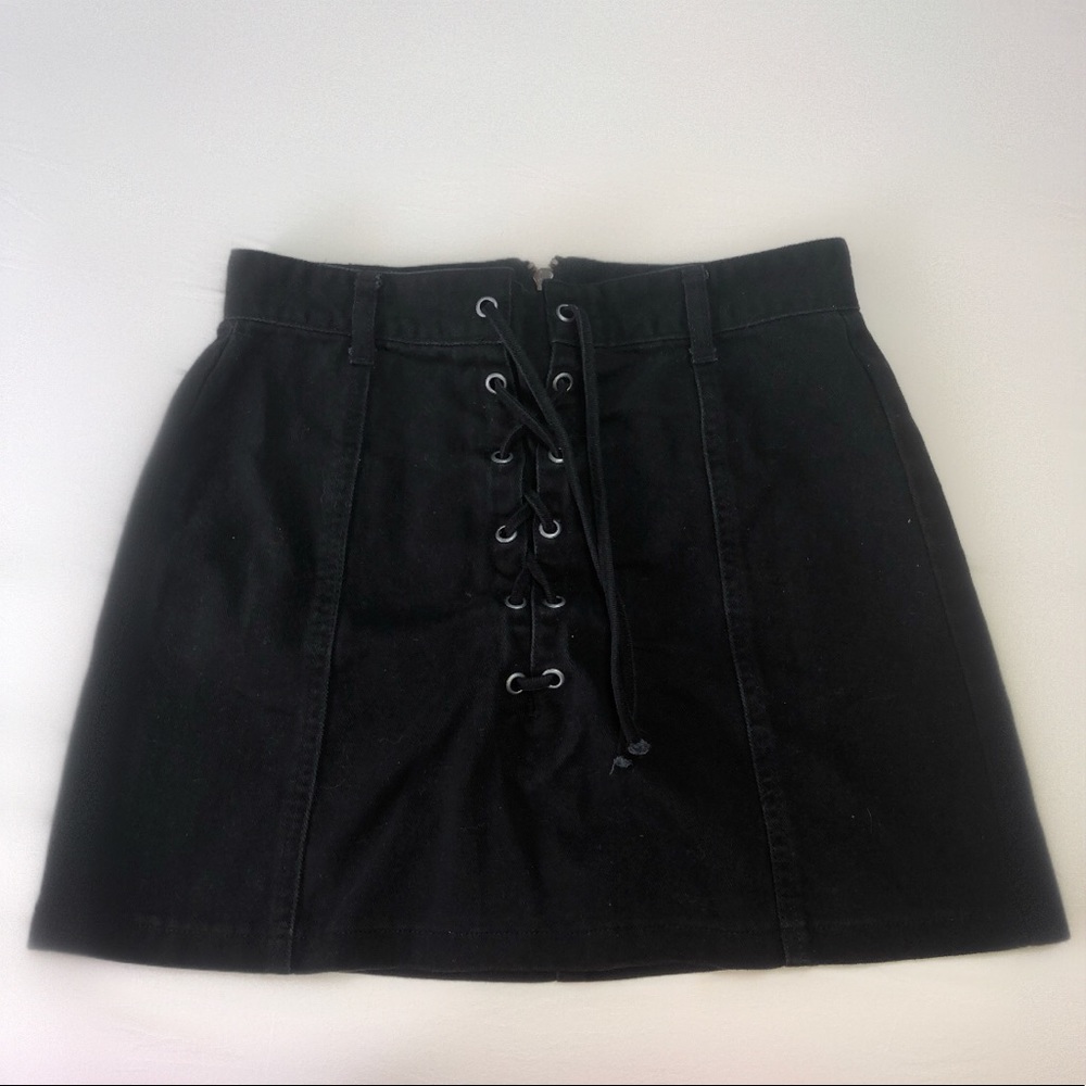 Black Jean Lace up Skirt